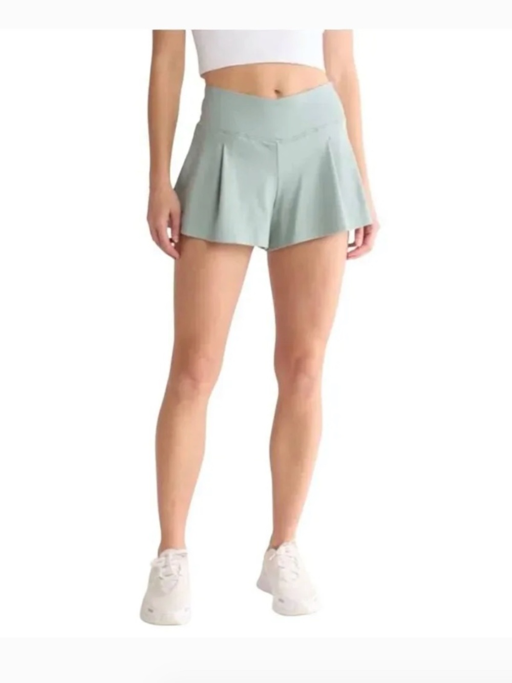 NWT Yogalicious Lux Meredith Crossover Waist Pleated Shorts Green Milieu XS